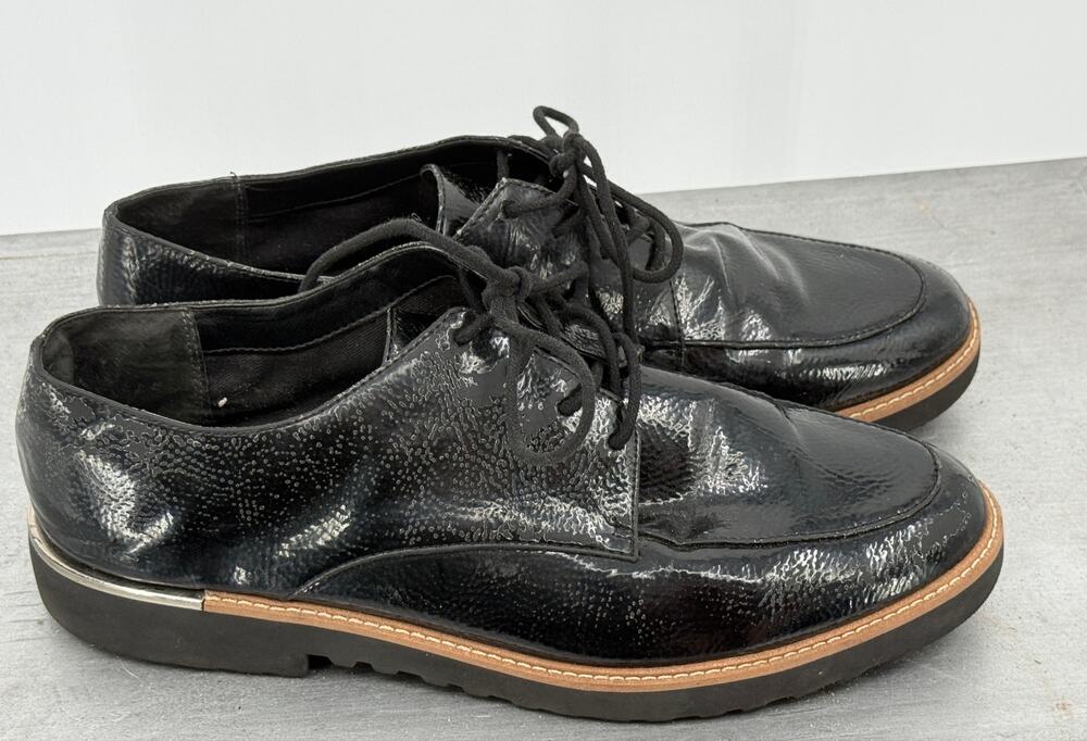 Franco Sarto Charles Black Patent Leather Lug Sole Oxfords Women's 9.5